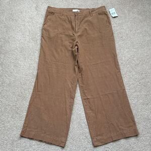 NWT Kut from the Kloth High Rise Wide Leg Ankle Brown Sugar Linen Pants Size 14
